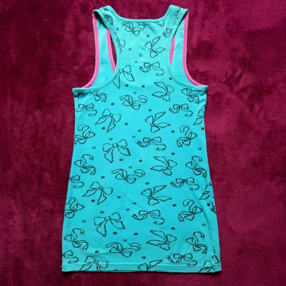 Max Rave S Blue Bow Patterned Racer Back Tank Top - Picture 2 of 4